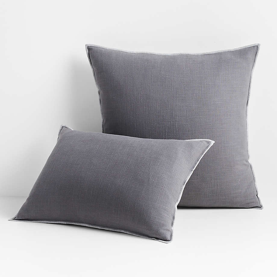 Grey 23"x23" Merrow Stitch Cotton Throw Pillow with Feather Insert - Image 1