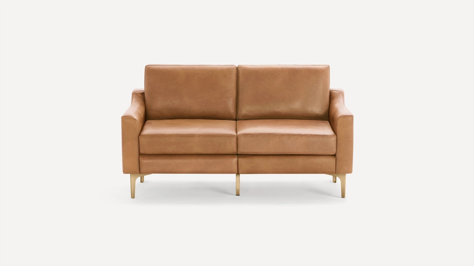 Slope Nomad Leather Loveseat in Camel with Brass Metal Legs - Image 0