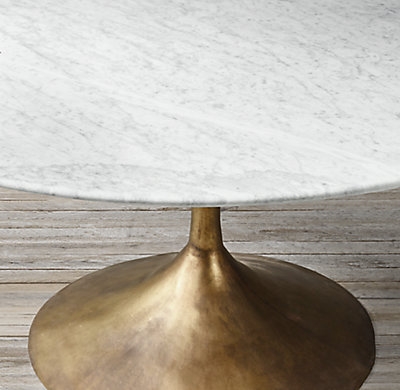 Aero Marble Round Dining Table - Honed Carrara Marble & Antiqued Brass - Image 1