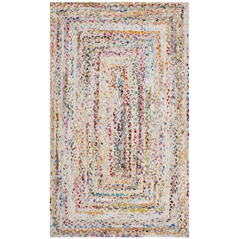 Hurst Abstract Handmade Braided Cotton Multicolor Area Rug - Image 0