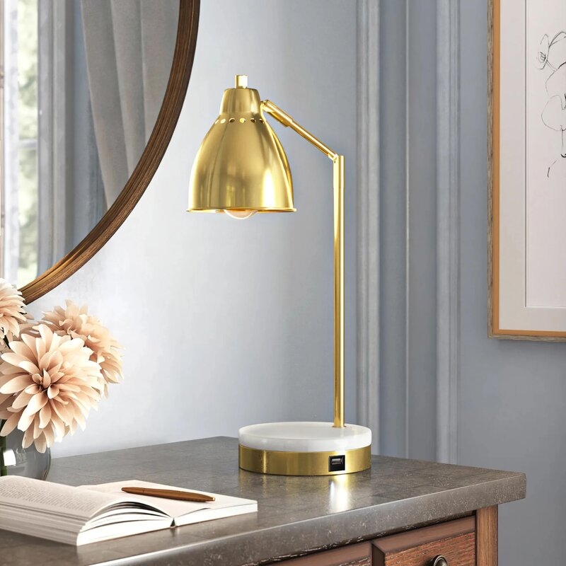 Blythe 20.25" Brass Gold/White Desk Lamp with USB - Image 0