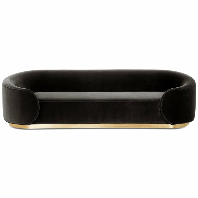 Black Eden Velvet 108" Round Arm Sofa - Image 0