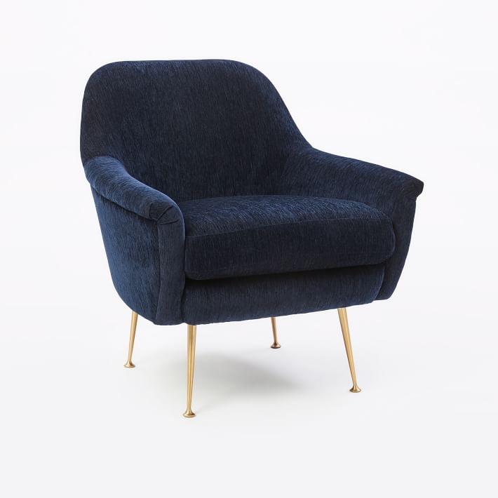 Phoebe Chair, Distressed Velvet, Ink Blue - Image 0