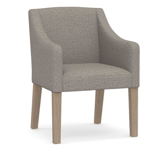 Classic Upholstered Slope Armchair with Seadrift Legs, Chateau Basketweave Light Gray - Image 0