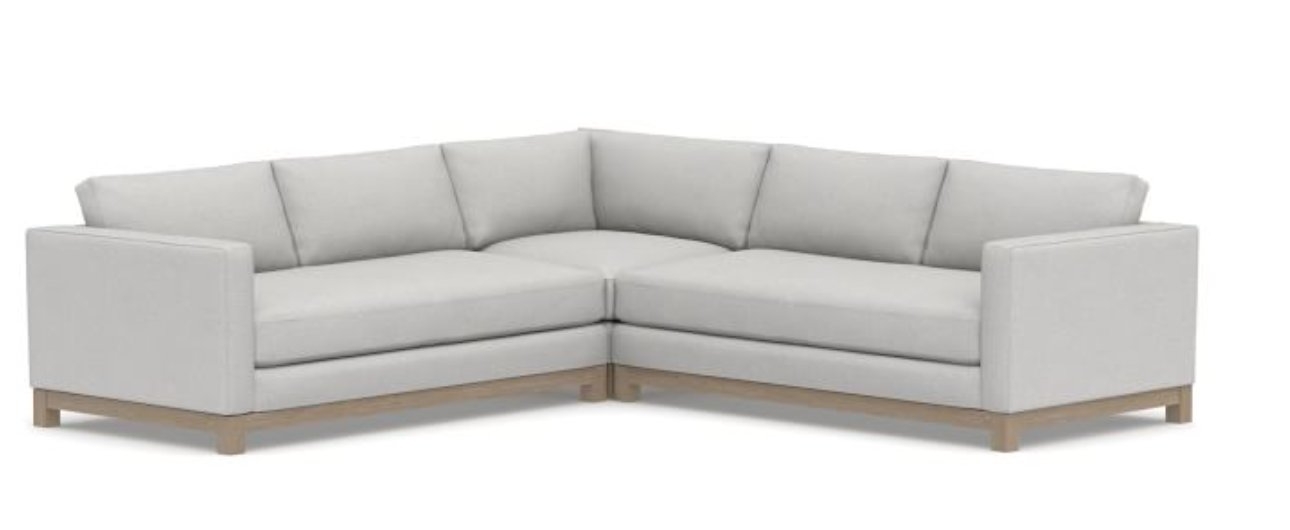 Jake Upholstered 3-Piece L-Shaped Corner Sectional with Wood Legs, Polyester Wrapped Cushions, Park Weave Ash - Image 0