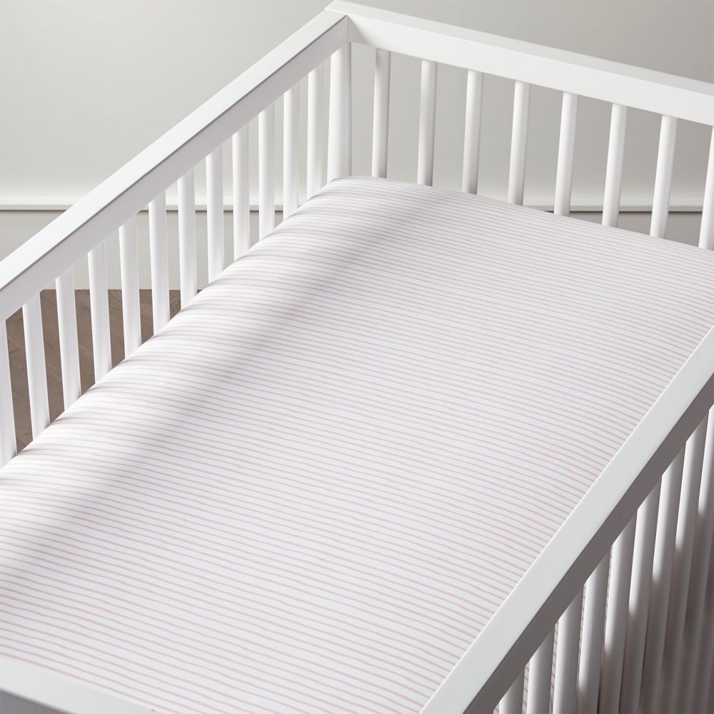 Organic Pattern Play Pink Stripe Crib Fitted Sheet - Image 0