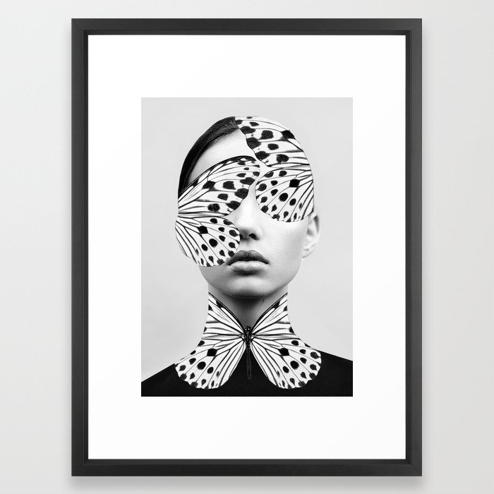 Woman Butterfly Framed Art Print- Vector Black 20x26 - Image 1