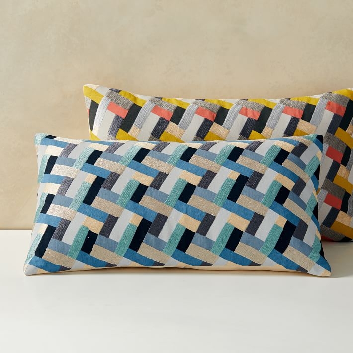 Cody Hoyt Garden Bricks Pillow Cover, 12"x21", Blue Multi - Image 0