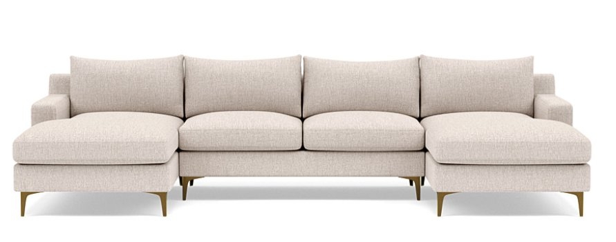 Sloan U-Sectional with Beige Wheat Fabric, double down blend cushions, and Brass Plated legs - Image 0
