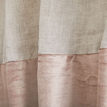Belgian Flax Linen + Luster Velvet Curtain, Natural + Dusty Blush 48"x108" - Image 2