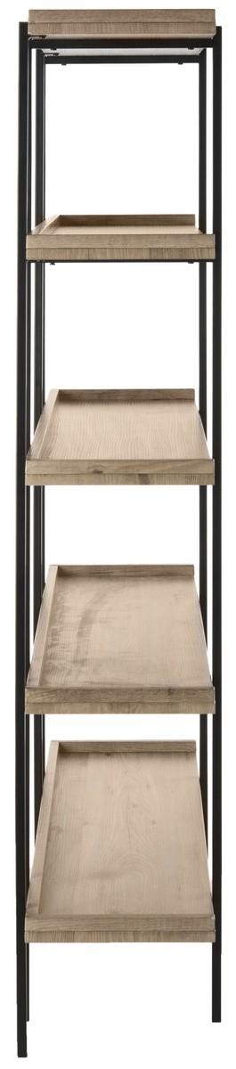 Cecilia Retro Mid Century 5 Tier Wood Etagere - Oak/Black - Safavieh - Image 3