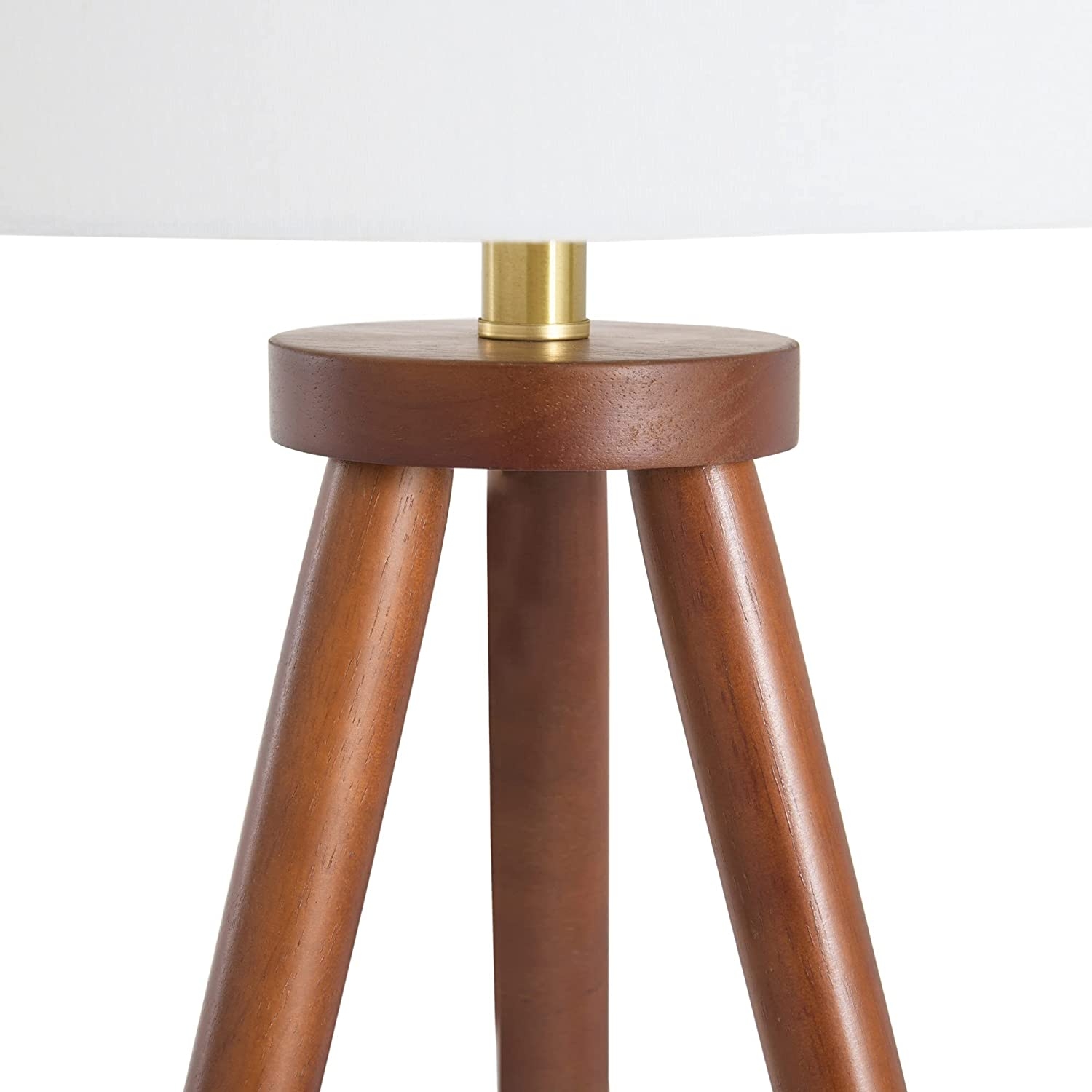 A-Frame Tripod Rubber Wood Floor Lamp with Cream Linen Shade, Espresso - Image 2
