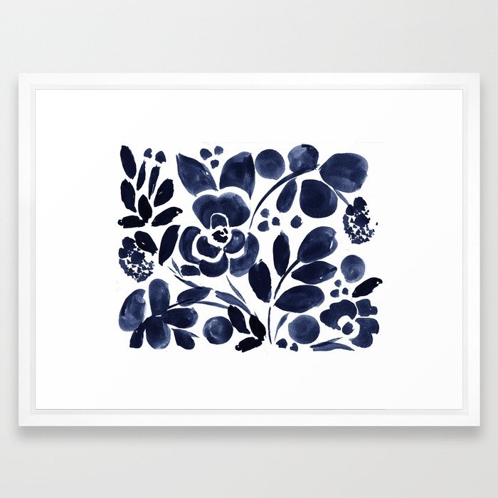 Navy Floral Framed Art Print - Image 0