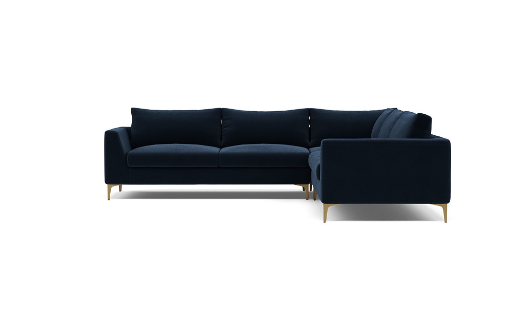 ASHER Corner Sectional Sofa in Ebony Performance Velvet, Brass Plated Legs - Image 1