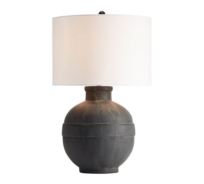 Faris Ceramic 16" Table Lamp, Matte Black Base with Medium SS Textured Gallery Shade - Image 0