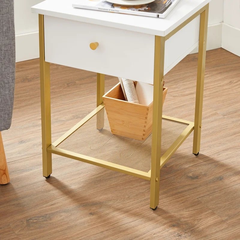 Carlino 21.65'' Tall 1 - Drawer Steel Nightstand in White/Gold - Image 1