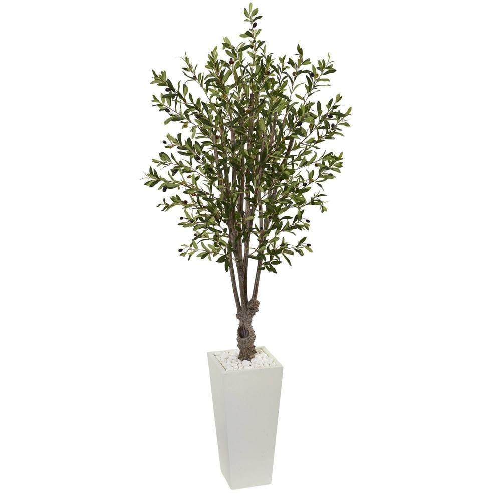 6' Olive Artificial Tree in White Tower Planter - Image 0