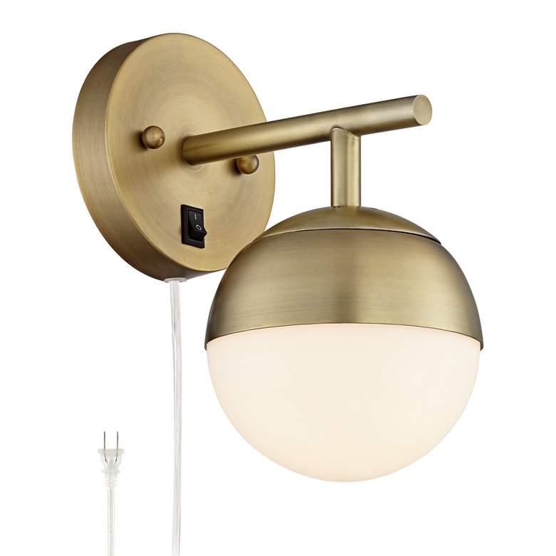360 Lighting Luna 10" Globe Brass Plug-In Wall Lamp with USB Dimmer - Image 1
