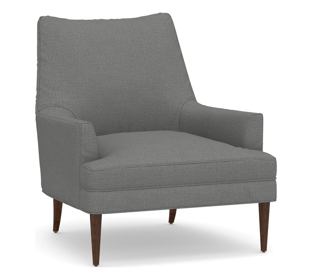 Reyes Upholstered Armchair, Polyester Wrapped Cushions, Basketweave Slub, Charcoal - Image 0