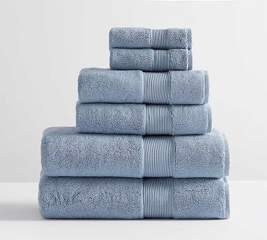 PB Classic Organic Bath, Hand, &amp; Washcloth Towels, Set of 6, Light Blue - Image 0