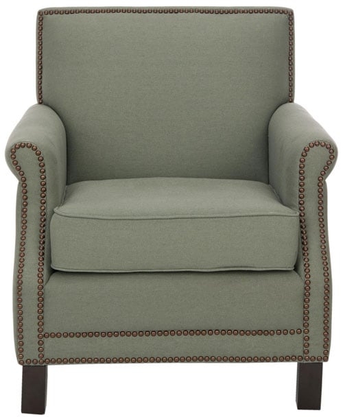 Easton Club Chair - Brass Nail Heads - Sea Mist/Java - Safavieh - Image 0