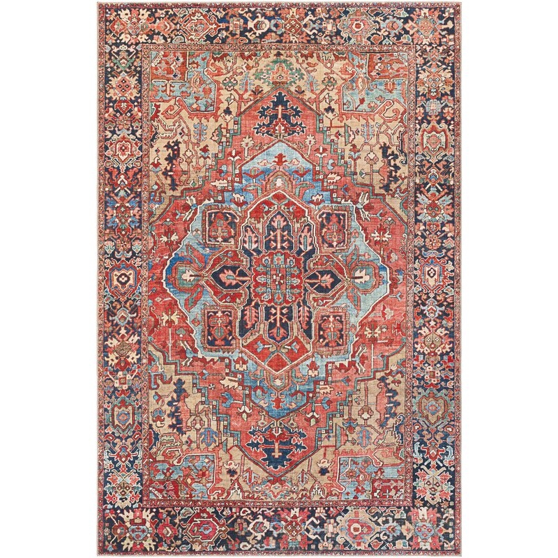 Crook Oriental Power Loom Bright Red/Navy/Wheat/Ice Blue/Grass Green/Ivory Rug - Image 0