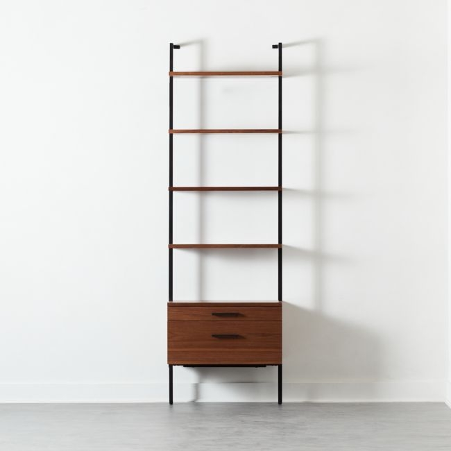 Helix 96" Walnut Bookcase with 2 Drawers; Arrives: Estimated on backorder until late January 2024. - Image 2