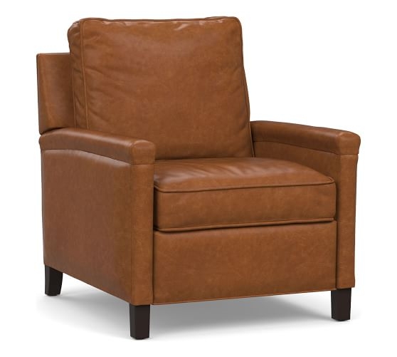 Tyler Square Arm Leather Recliner without Nailheads, Down Blend Wrapped Cushions, Statesville Caramel - Image 0