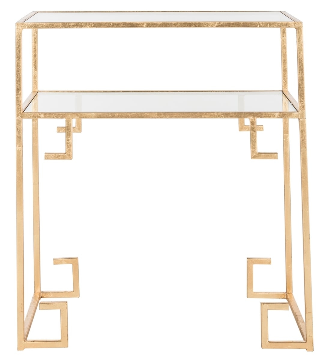 Berdine Glass Top Greek Key Side Table - Antique Gold - Safavieh - Image 0