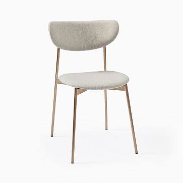 Modern Petal Fully Upholstered Dining Chair, Heathered Crosshatch, Natural, Light Bronze - Image 0