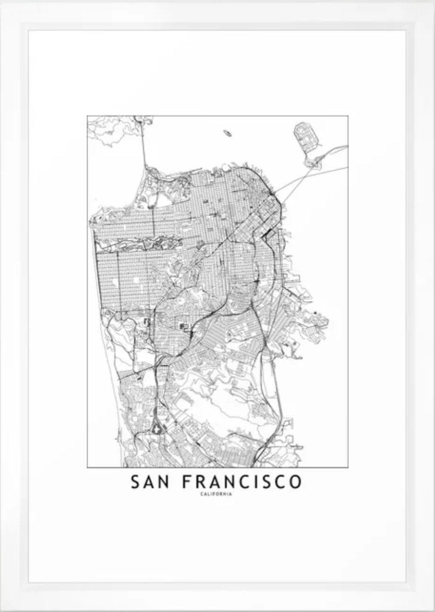 San Francisco White Map Framed Art Print - Image 0