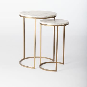 Round Nesting Side Table Marble Antique Brass - Image 2