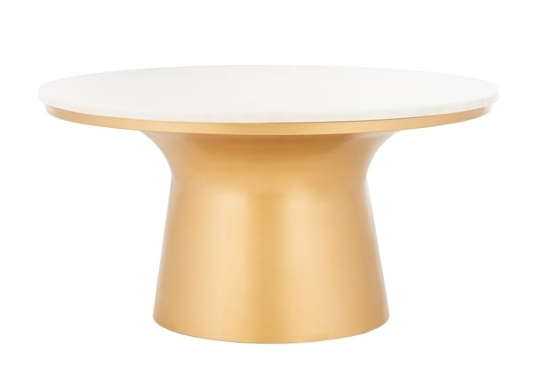 Mila Pedestal Coffee Table - White Marble/Brass - Safavieh - Image 0