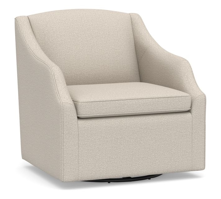 SoMa Emma Upholstered Swivel Armchair, Polyester Wrapped Cushions, Performance Chateau Basketweave Oatmeal - Image 0