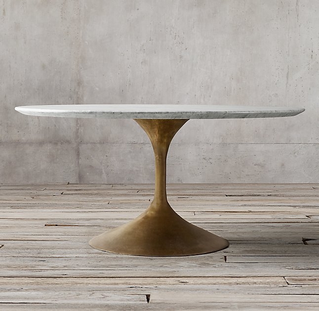 Aero Marble Round Dining Table - Honed Carrara Marble & Antiqued Brass - Image 0