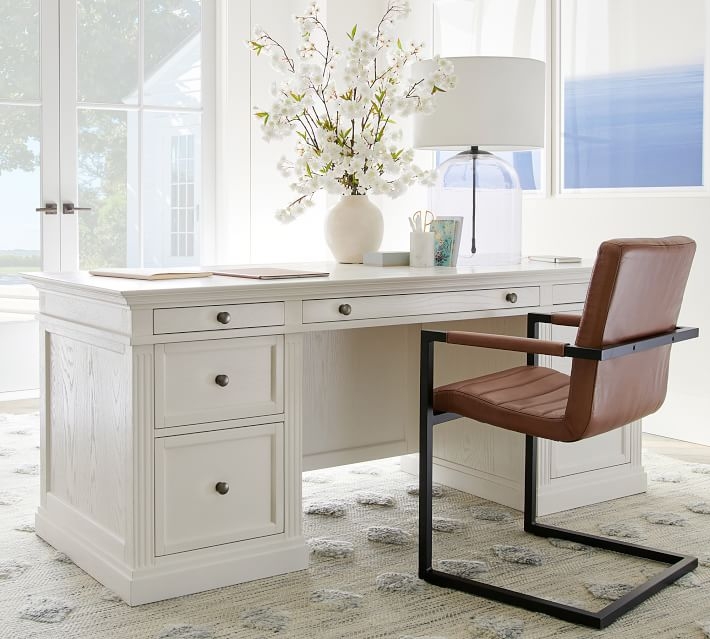 Livingston 75" Executive Desk with Drawers, Montauk White - Image 4