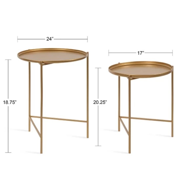 Petersburg Round Metal 2 Piece Nesting Tables; Gold - Image 1