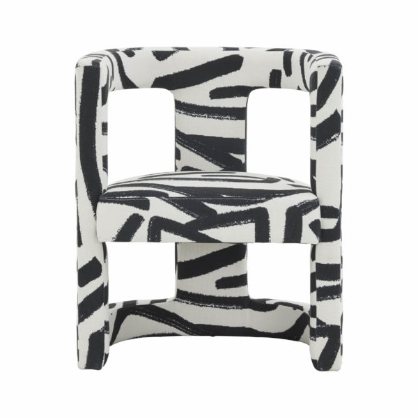 Ada Velvet Chair in Black Brushstroke Pattern - Image 1