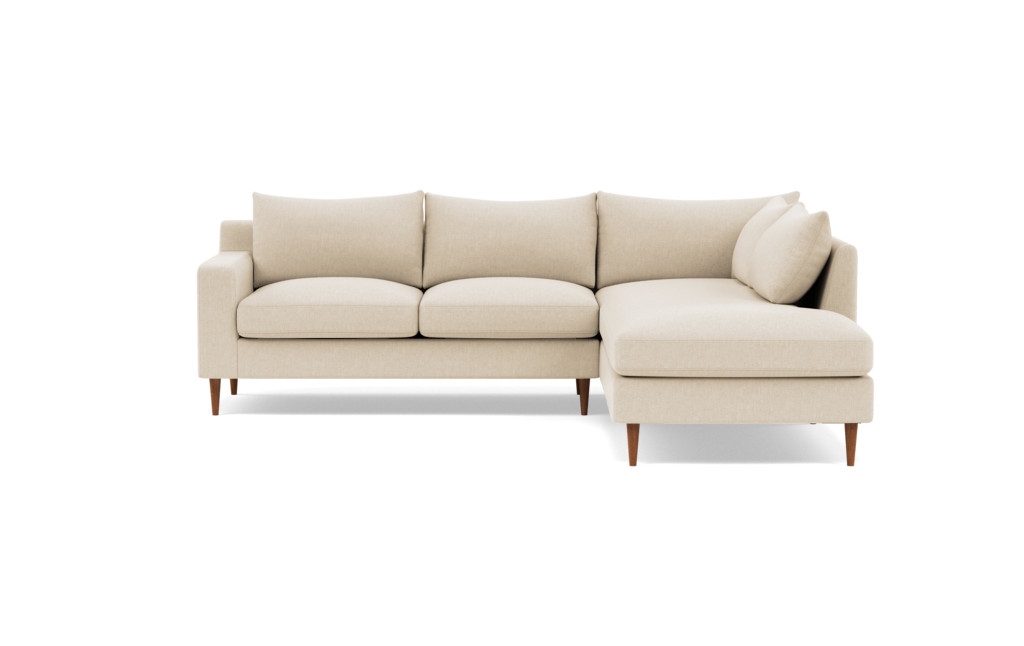 SLOAN 3-Seat Right Bumper Sectional, 93" in Oatmeal Heathered Weave with Natural Oak Tapered round wood leg - Image 0