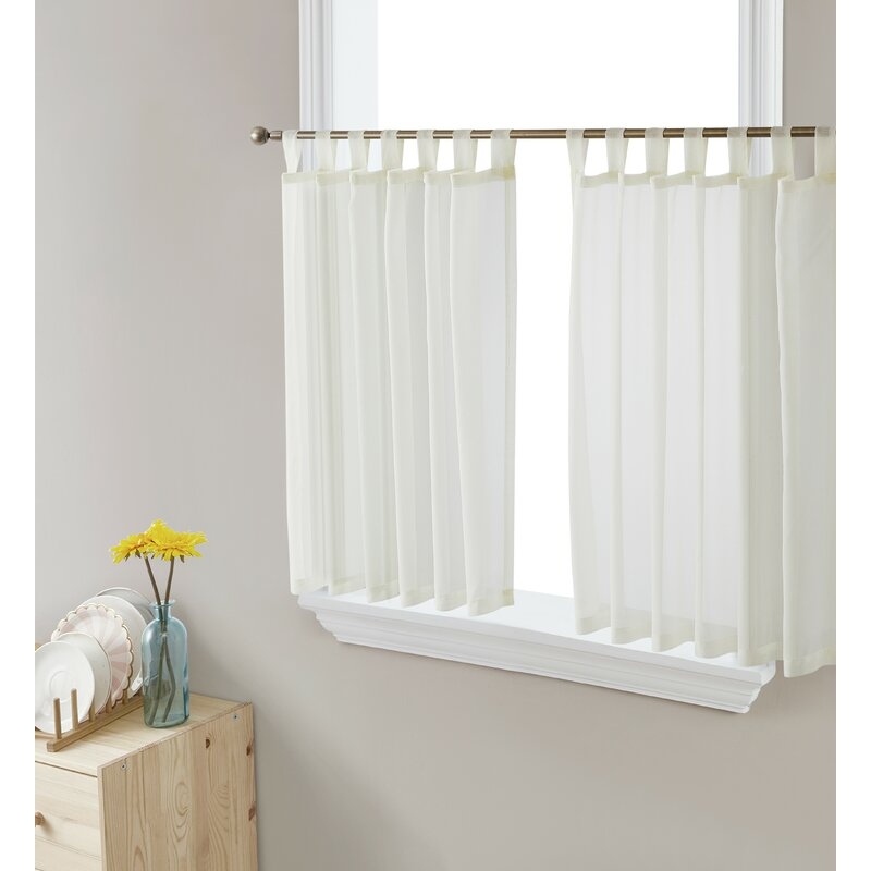 Tieba Solid Color Sheer Tab Top Curtain Panels (Set of 2) - Image 0