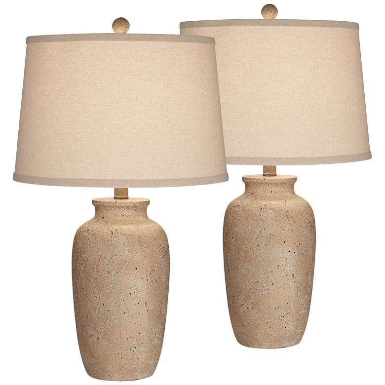 Amphora 25 1/4" Beige Oatmeal Rustic Coastal Table Lamps Set of 2 - Image 0