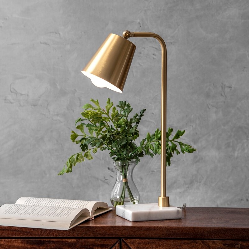 Melany 20" Brass/White Marble Desk Lamp - Image 0