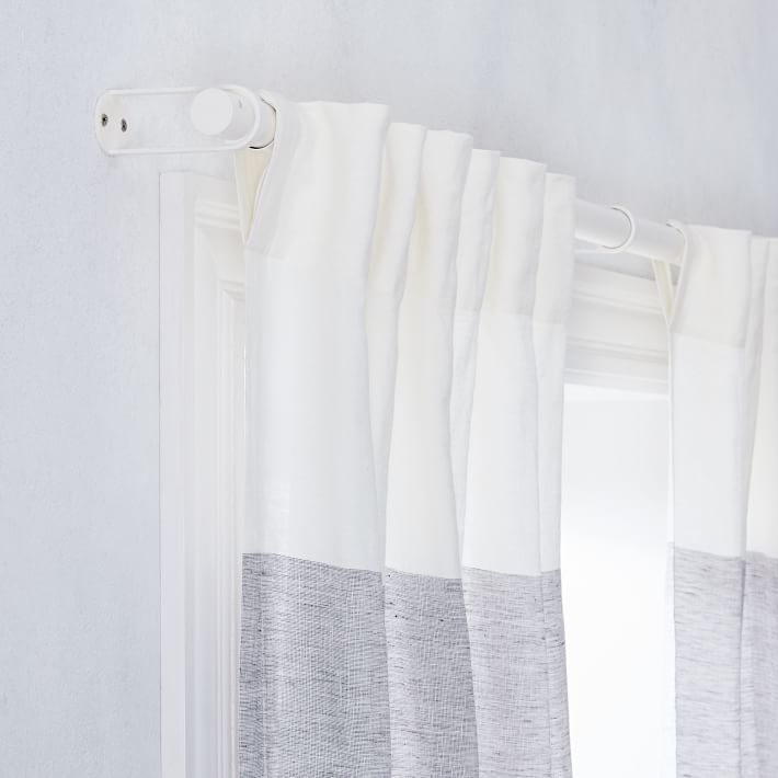 Belgian Linen Contrast Stripe Curtain, Stone White/Slate, 48"x108" - Image 3