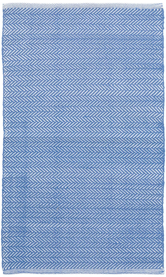 Herringbone French Blue/White Handwoven Indoor/Outdoor Rug - Image 0