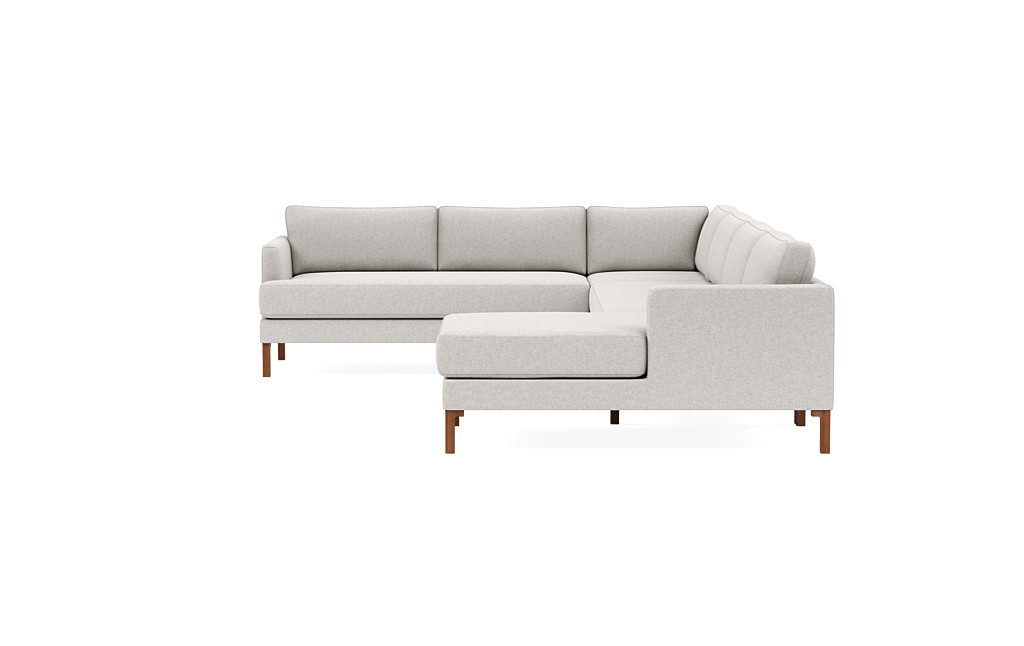 WINSLOW Corner Sectional with Right Chaise, Pebble Heathered Weave, Oiled Walnut Tall Curved Wood Leg - Image 1