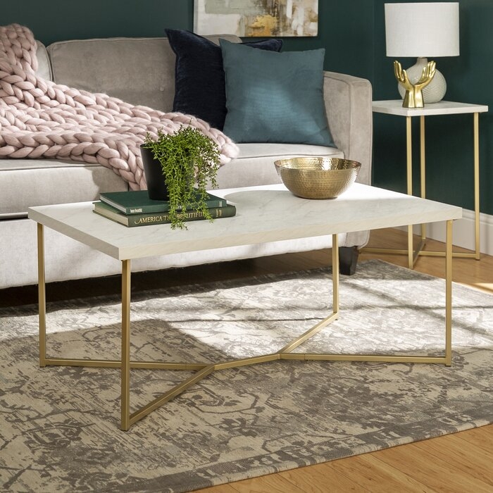 Devito Coffee Table with Tray Top, White/Gold - Image 1