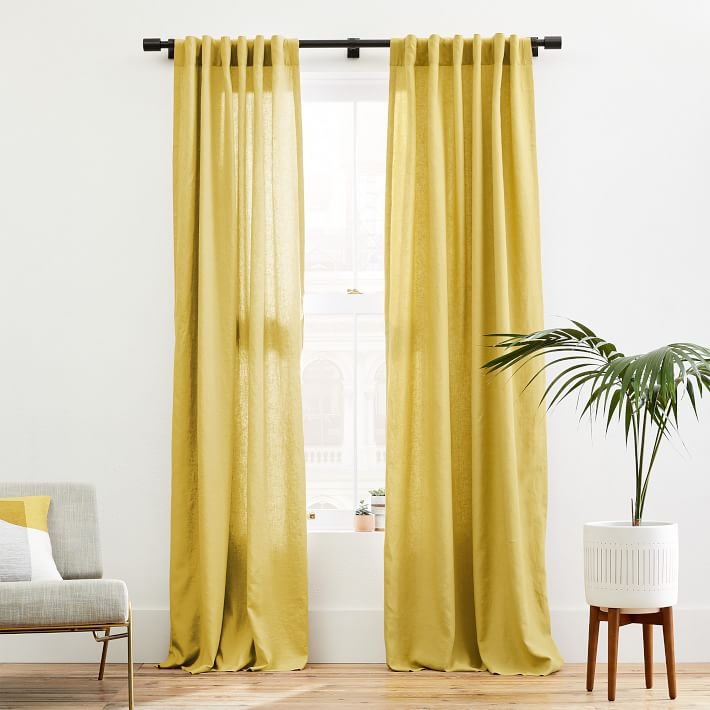 Belgian Linen Curtain, Sand Yellow, 48"x96" - Image 0
