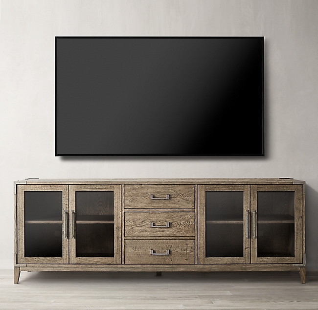 CAYDEN CAMPAIGN GLASS 4-DOOR MEDIA CONSOLE WITH DRAWERS - Image 0