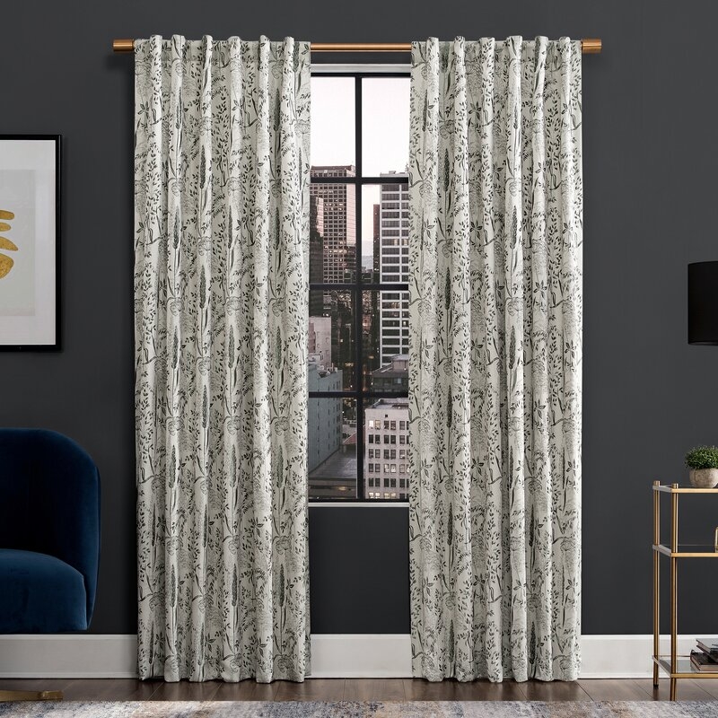 Aubry Shimmering Floral Max Blackout Thermal Tab Top Single Curtain Panel - Image 0