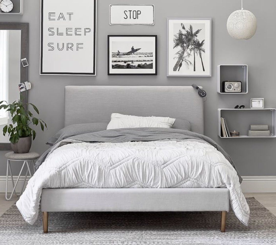 Ellery Upholstered Bed, King, Performance Everyday Velvet Gray - Image 1